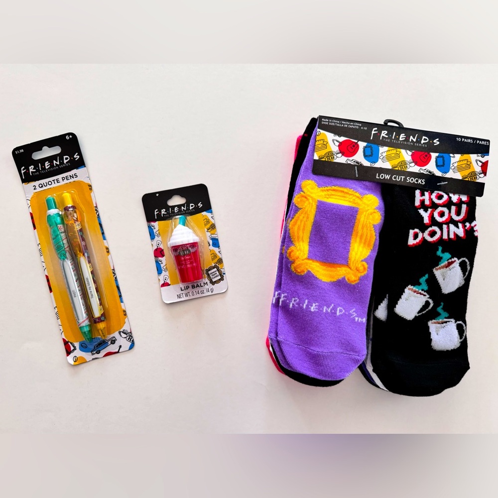 New Friends TV Series Bundle Lip Balm, Pens, & 10 pairs of Socks